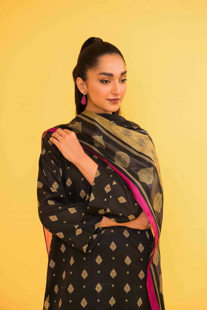 Lawn Black Unstitched Suit - Nishat