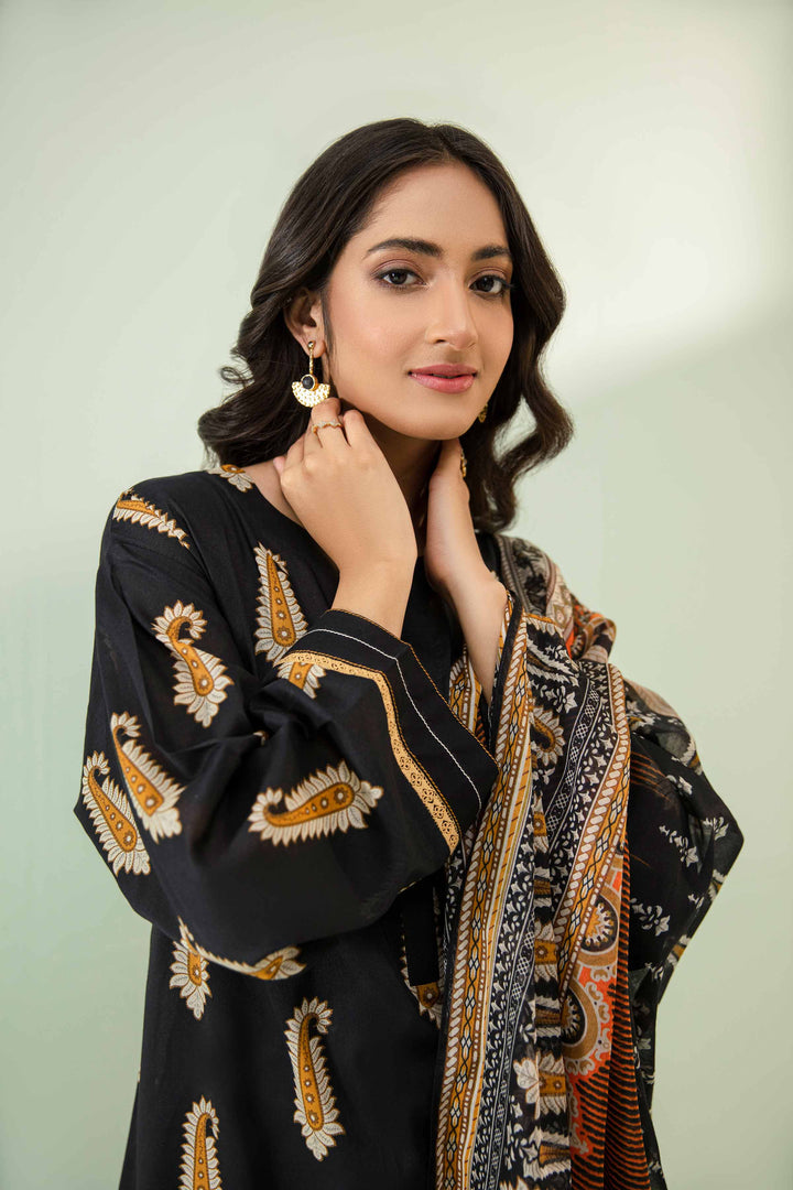 Lawn Black Unstitched Suit - Nishat