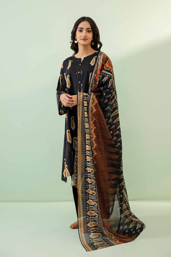 Lawn Black Unstitched Suit - Nishat