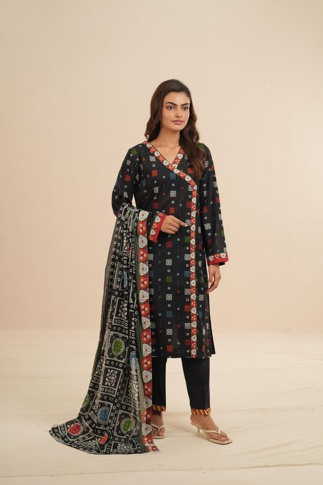Lawn Black Stitched Suit - Nishat