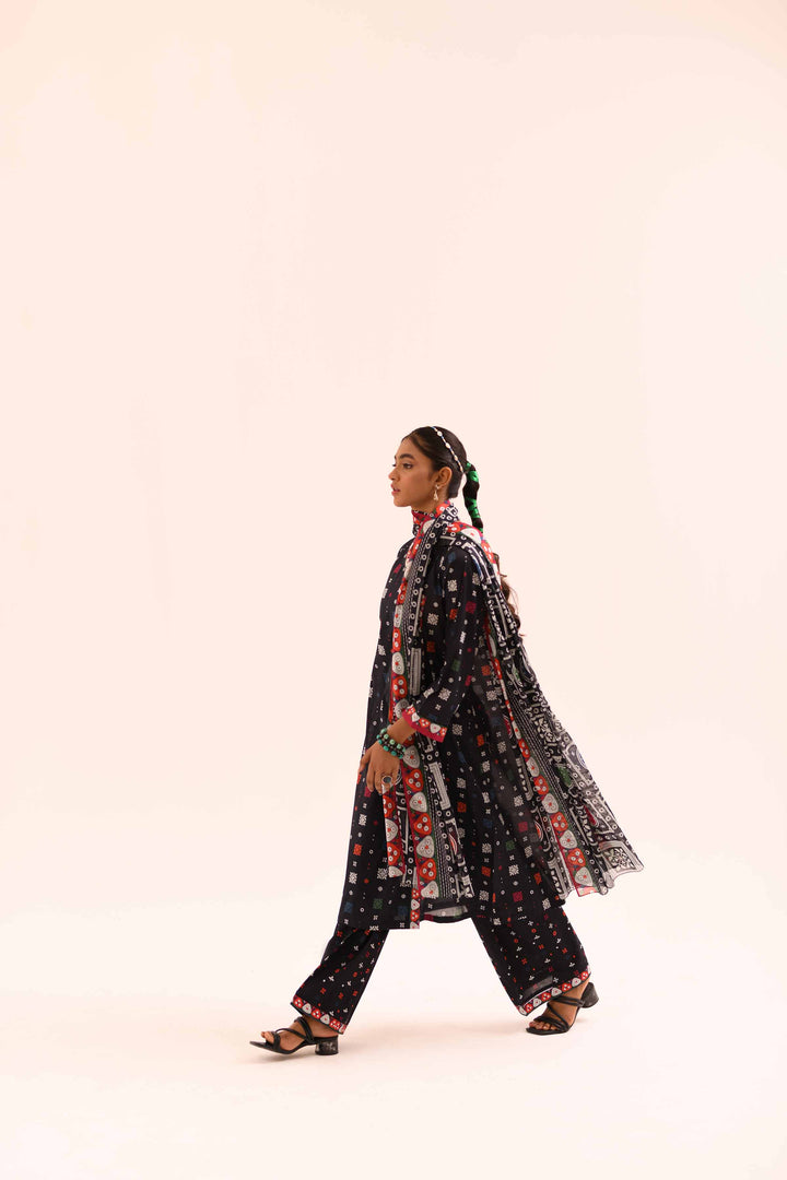 Lawn Black Unstitched Suit - Nishat