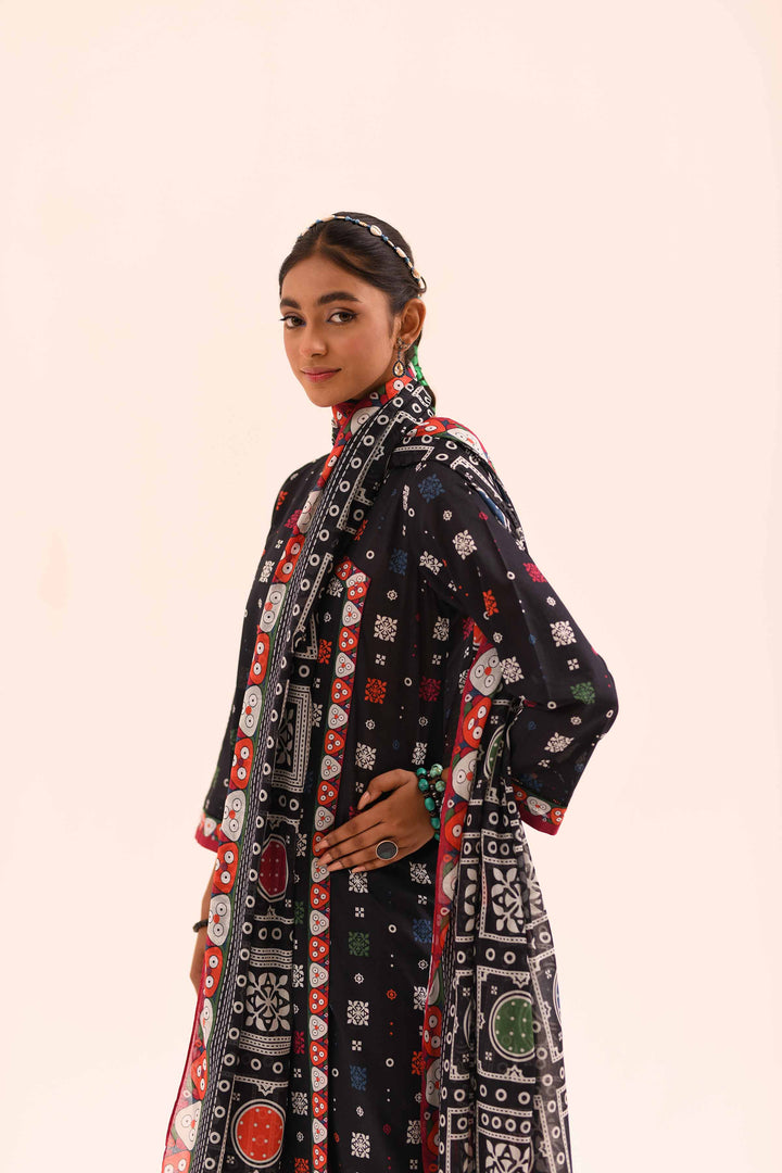 Lawn Black Unstitched Suit - Nishat
