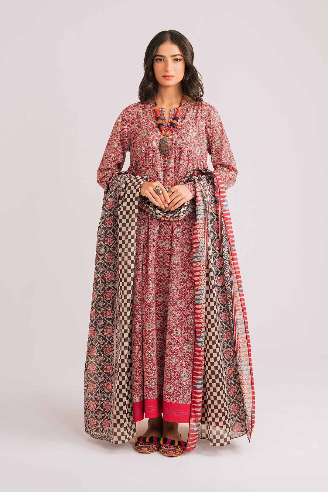 Lawn Red Unstitched Suit - Nishat Linen