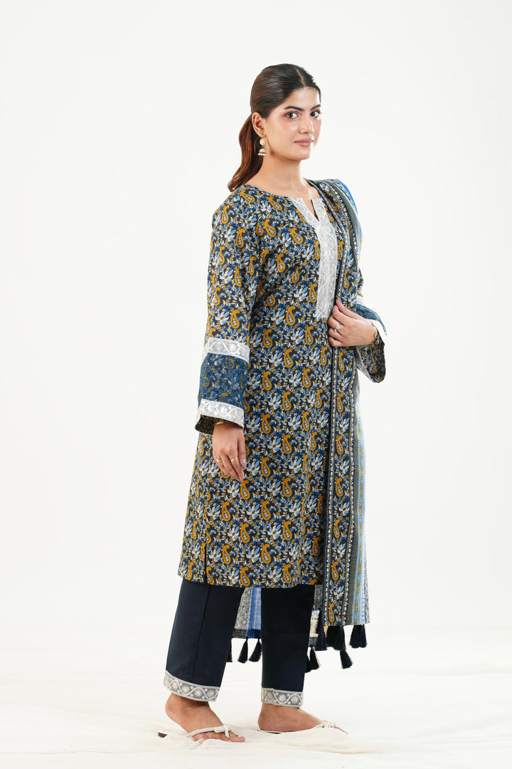 Embroidered Khaddar Blue Stitched Suit - Nishat