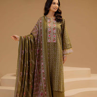 Embroidered Khaddar Dull Green Stitched Suit - Nishat