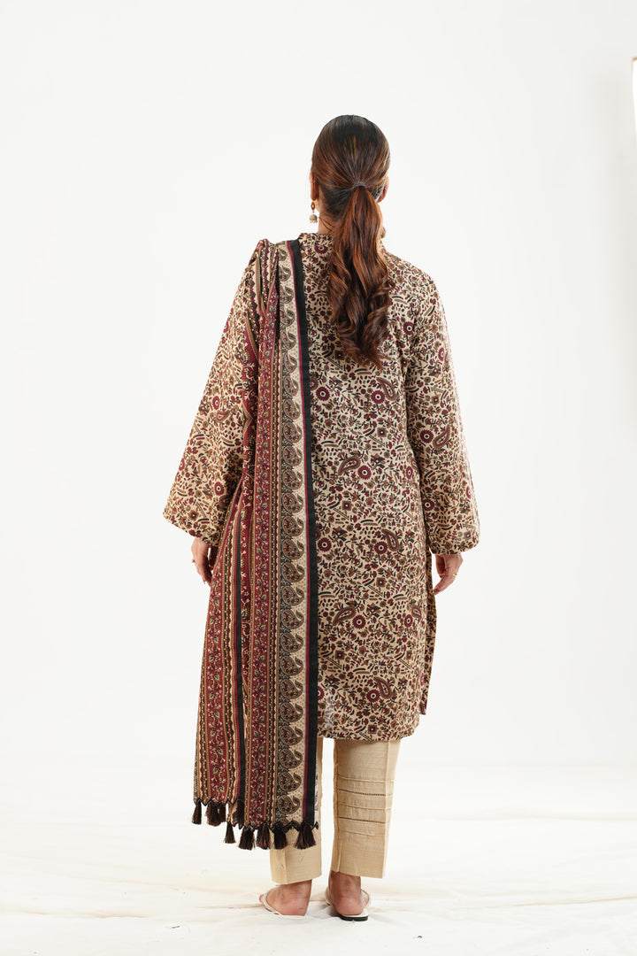 Printed Khaddar Off White Stitched Suit - Nishat