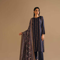 Printed Linen Black Stitched Suit - Nishat