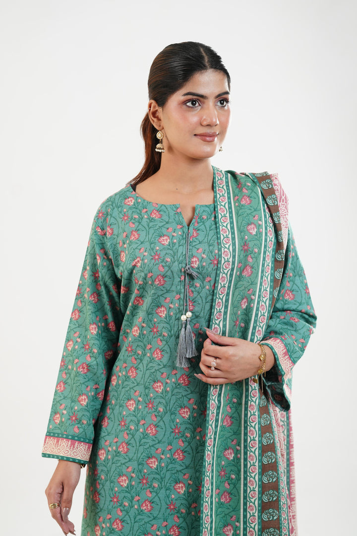 Printed Linen Green Stitched Suit - Nishat