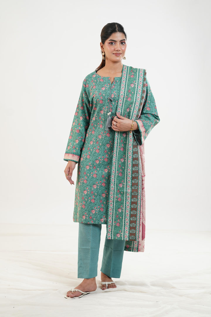 Printed Linen Green Stitched Suit - Nishat