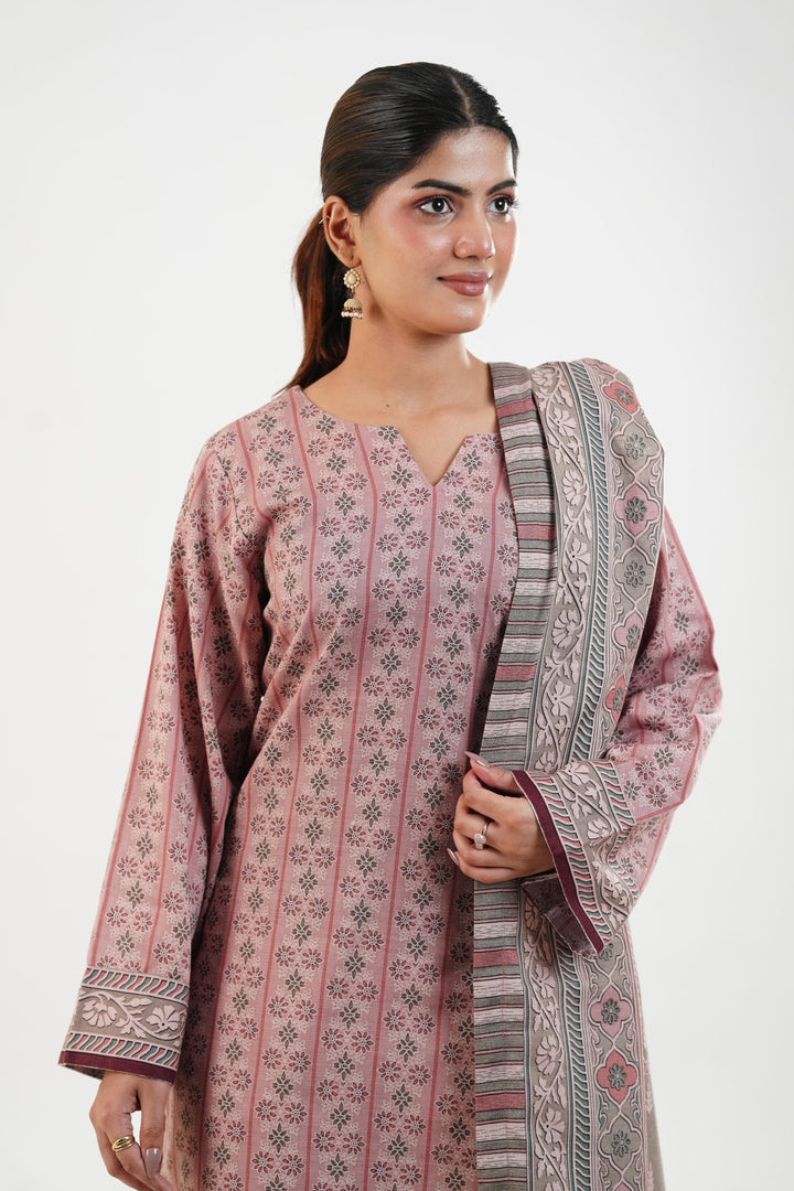 Printed Linen Tea Pink Stitched Suit - Nishat