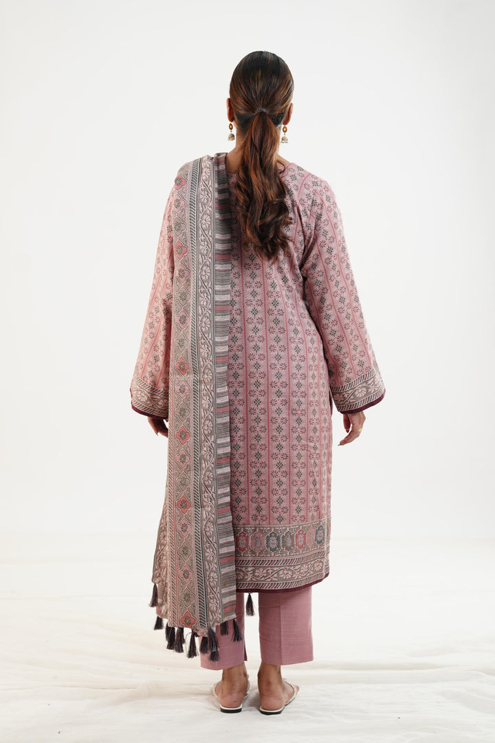 Printed Linen Tea Pink Stitched Suit - Nishat