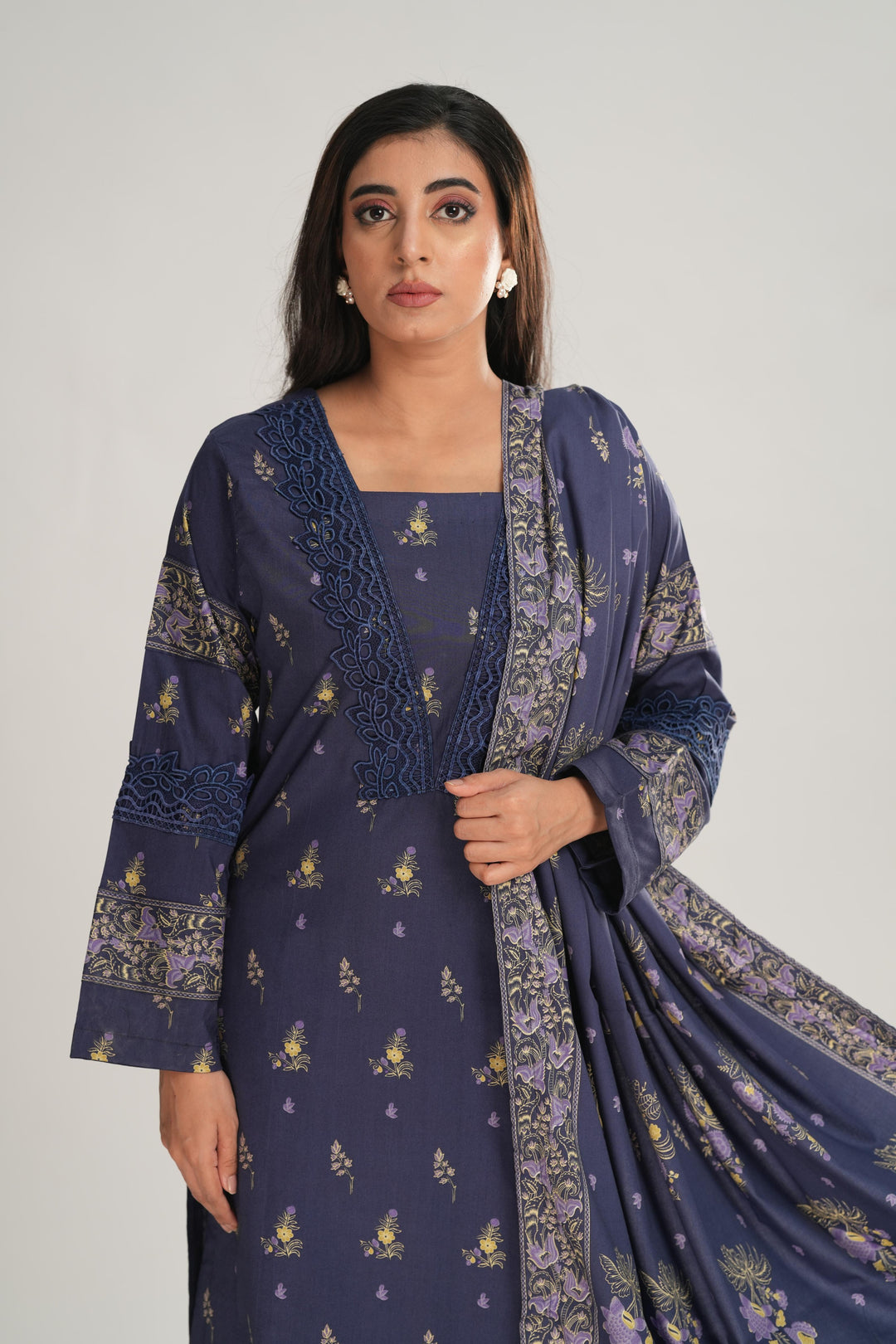 Linen Dark Blue Stitched Suit - Nishat