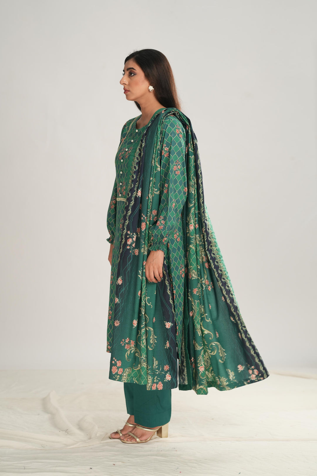 Linen Teal Green Stitched Suit - Nishat