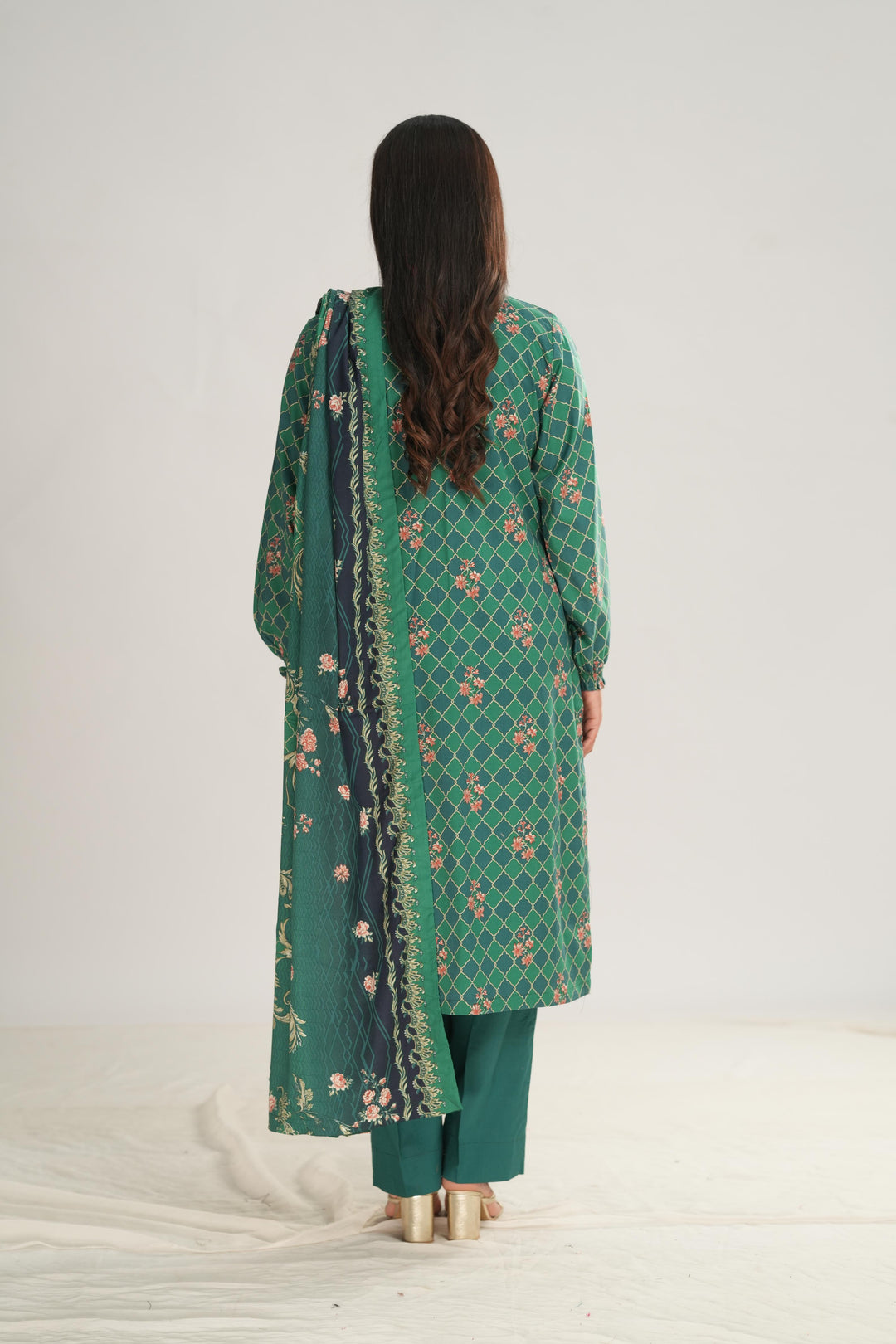 Linen Teal Green Stitched Suit - Nishat