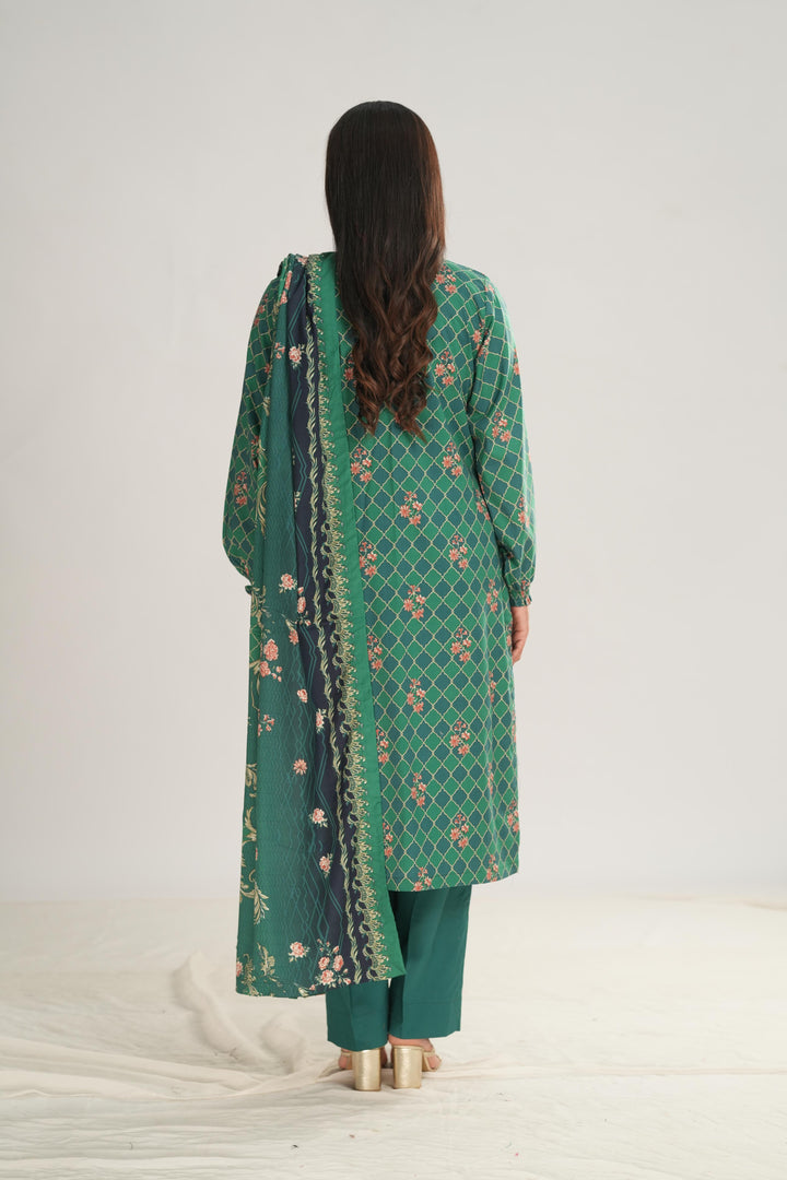 Linen Teal Green Stitched Suit - Nishat