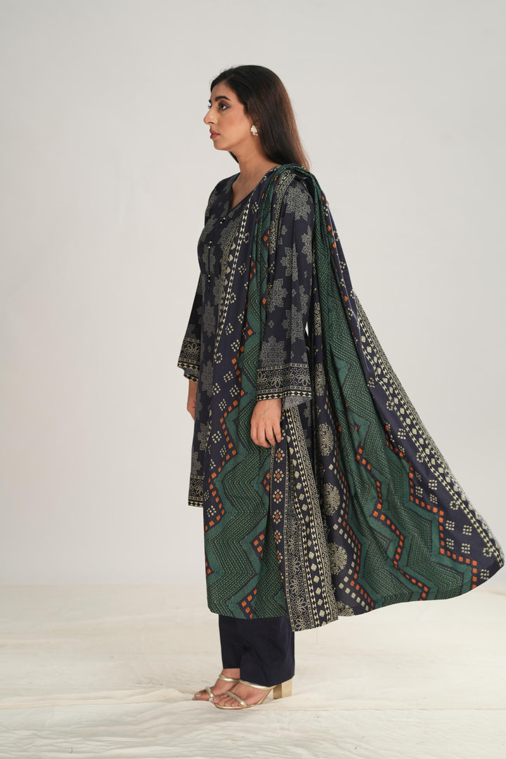 Linen Black Stitched Suit - Nishat
