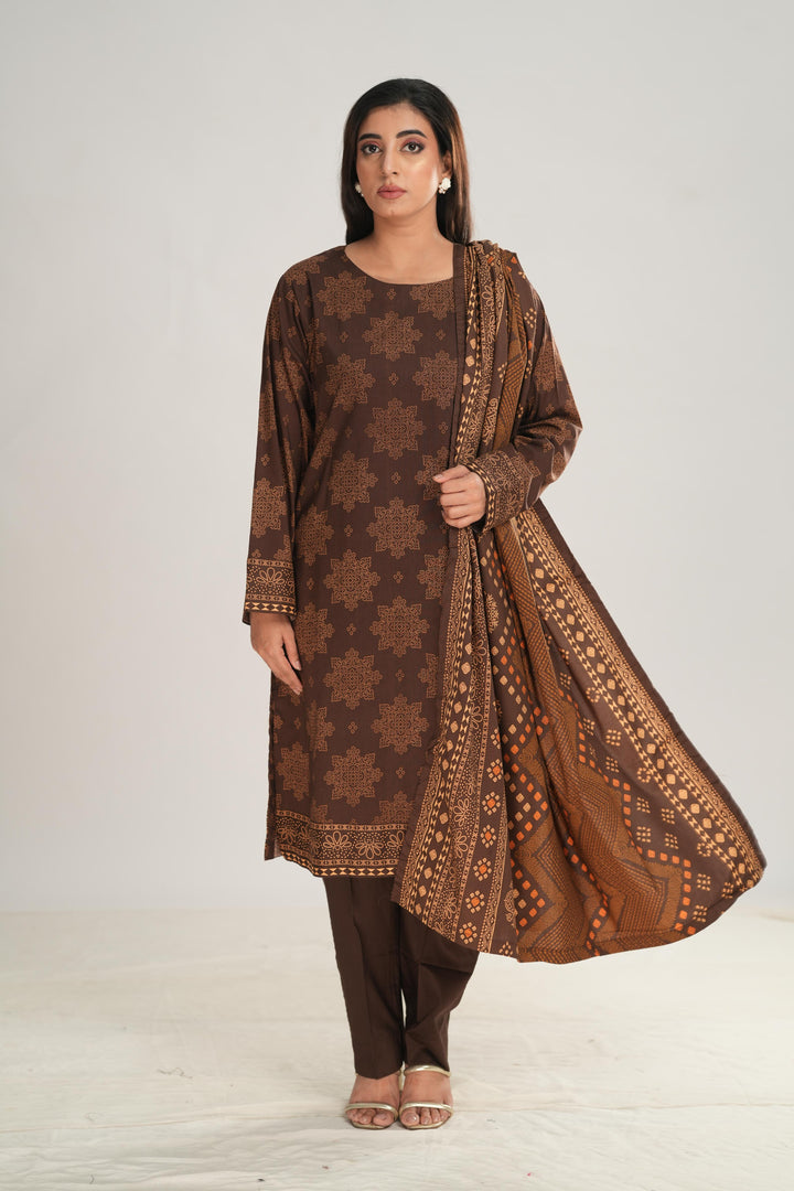 Linen Maroon Stitched Suit - Nishat