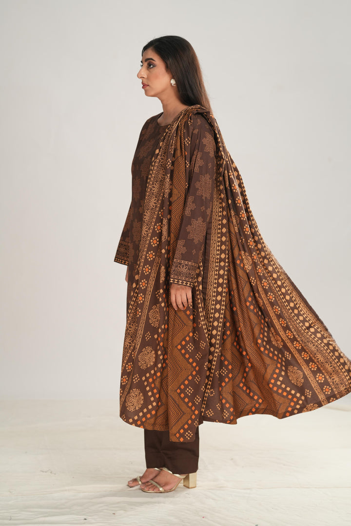 Linen Maroon Stitched Suit - Nishat