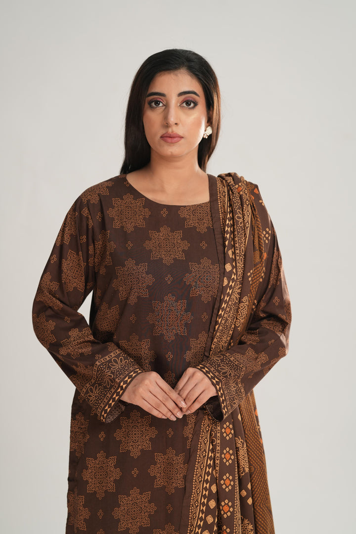 Linen Maroon Stitched Suit - Nishat