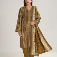 Linen Green Stitched Suit - Nishat