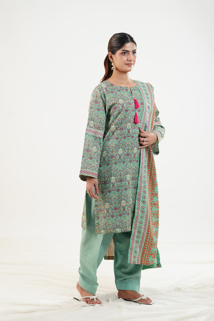Printed Linen Sea Green Stitched Suit - Nishat