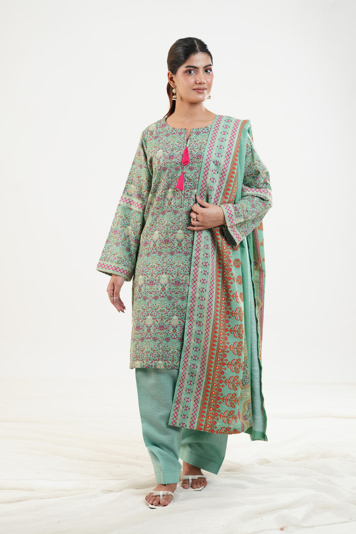 Printed Linen Sea Green Stitched Suit - Nishat