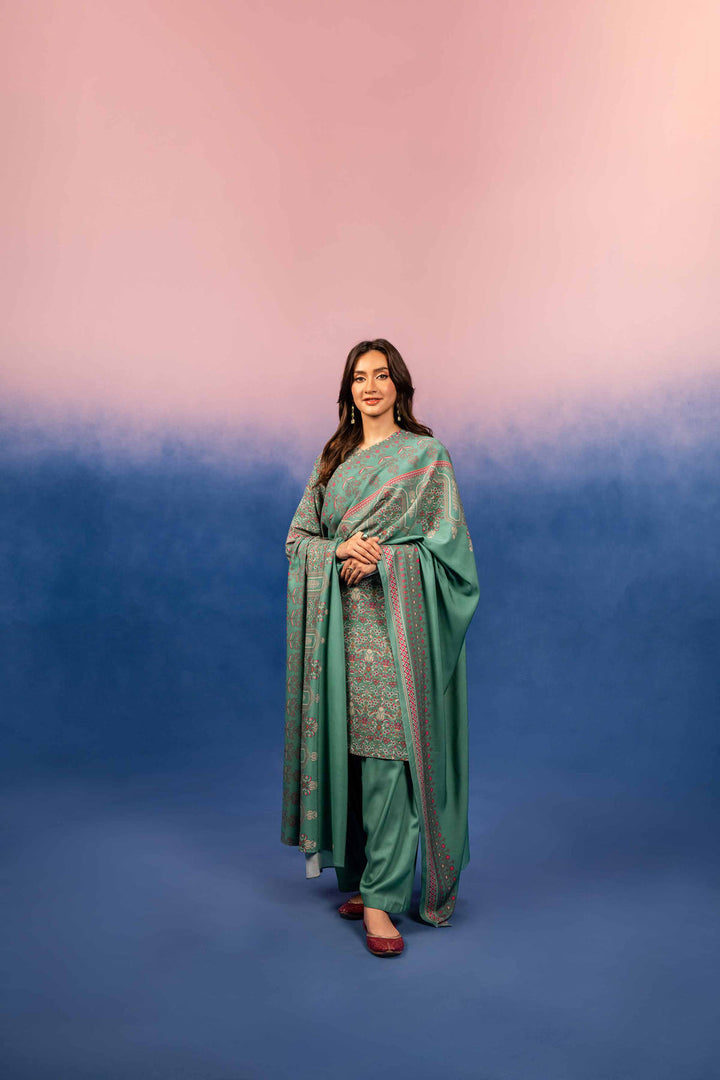Printed Linen Sea Green Stitched Suit - Nishat