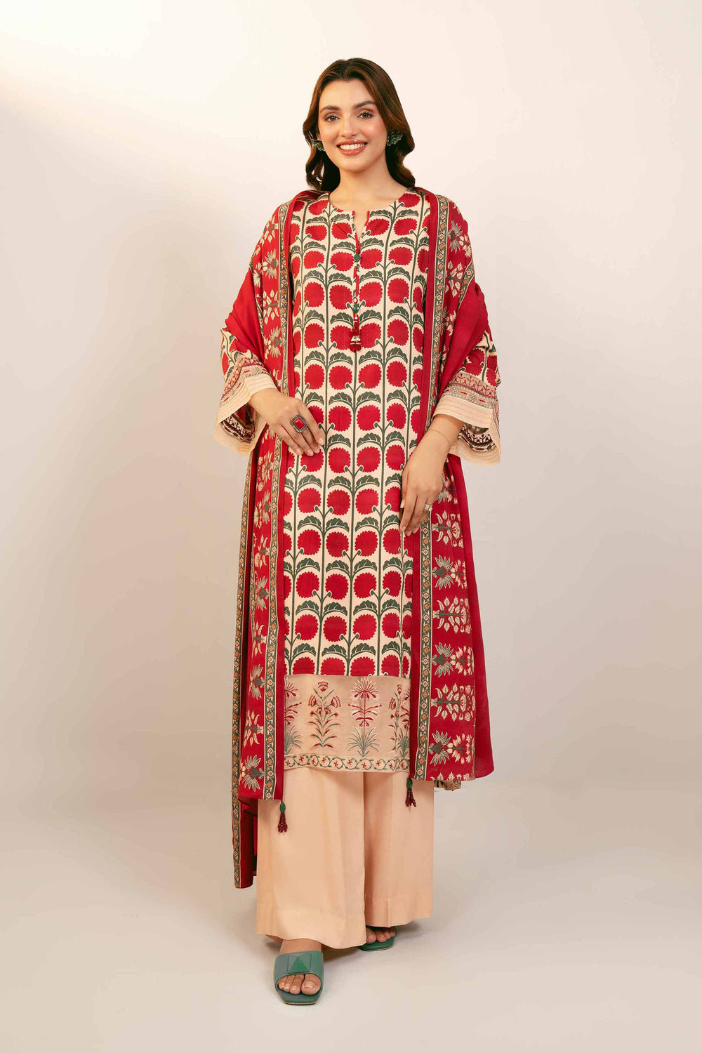 Printed Linen Pink Unstitched Suit - Nishat