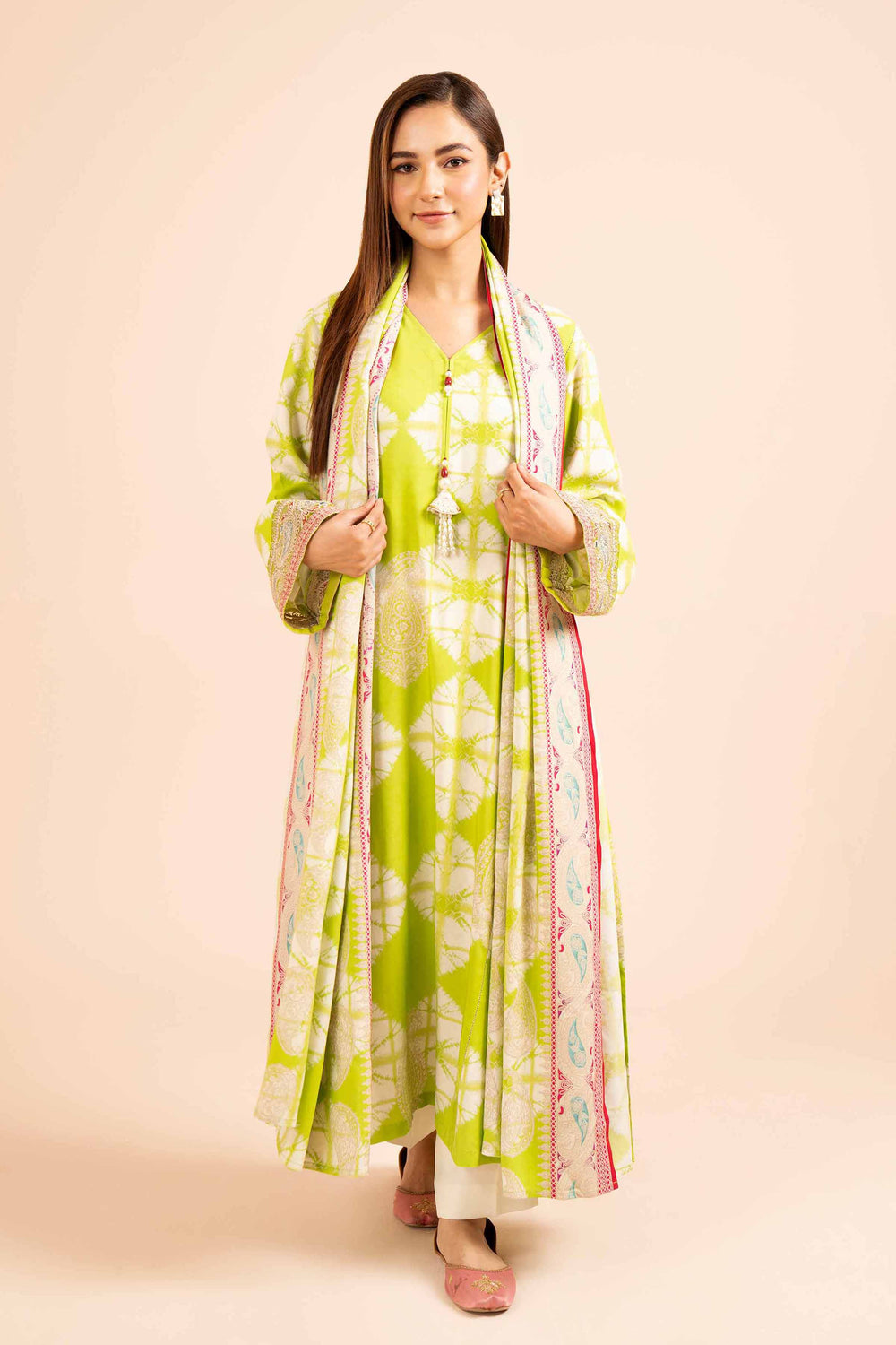 Printed Linen Parrot Green Unstitched Suit - Nishat