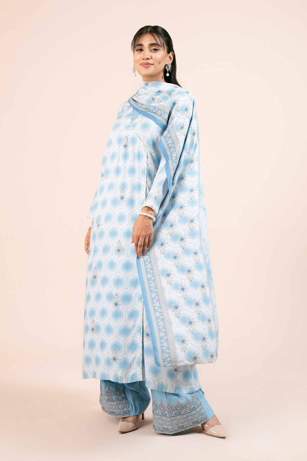 Printed Linen Blue Unstitched Suit - Nishat