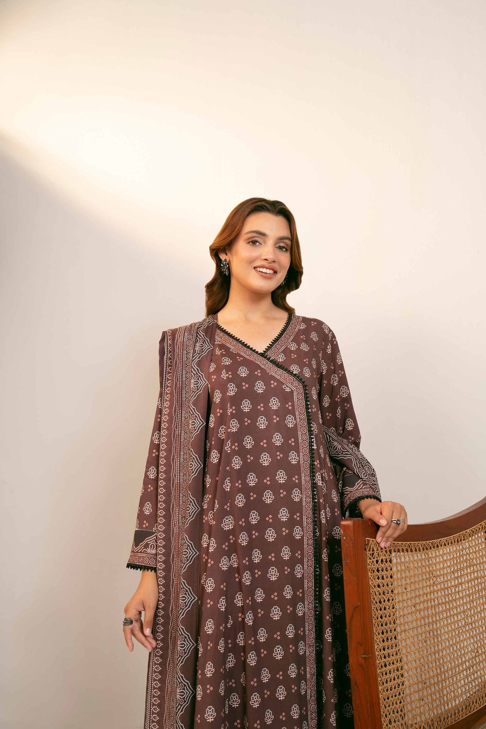 Printed Linen Maroon Stitched Suit - Nishat