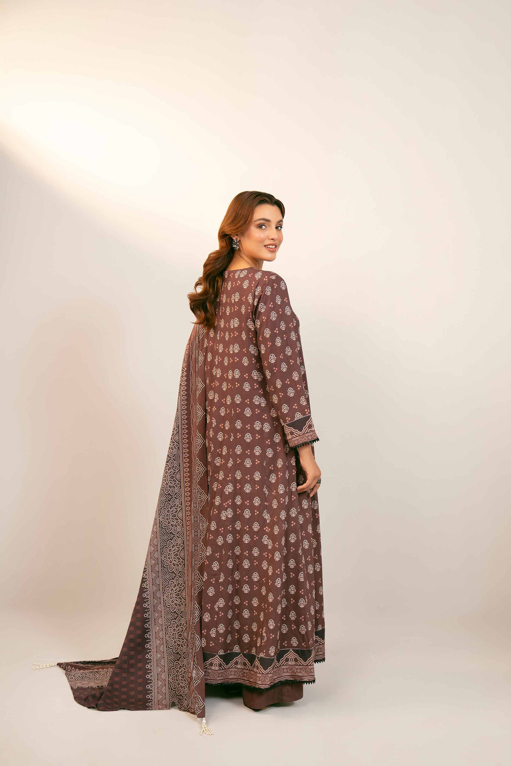 Printed Linen Maroon Stitched Suit - Nishat