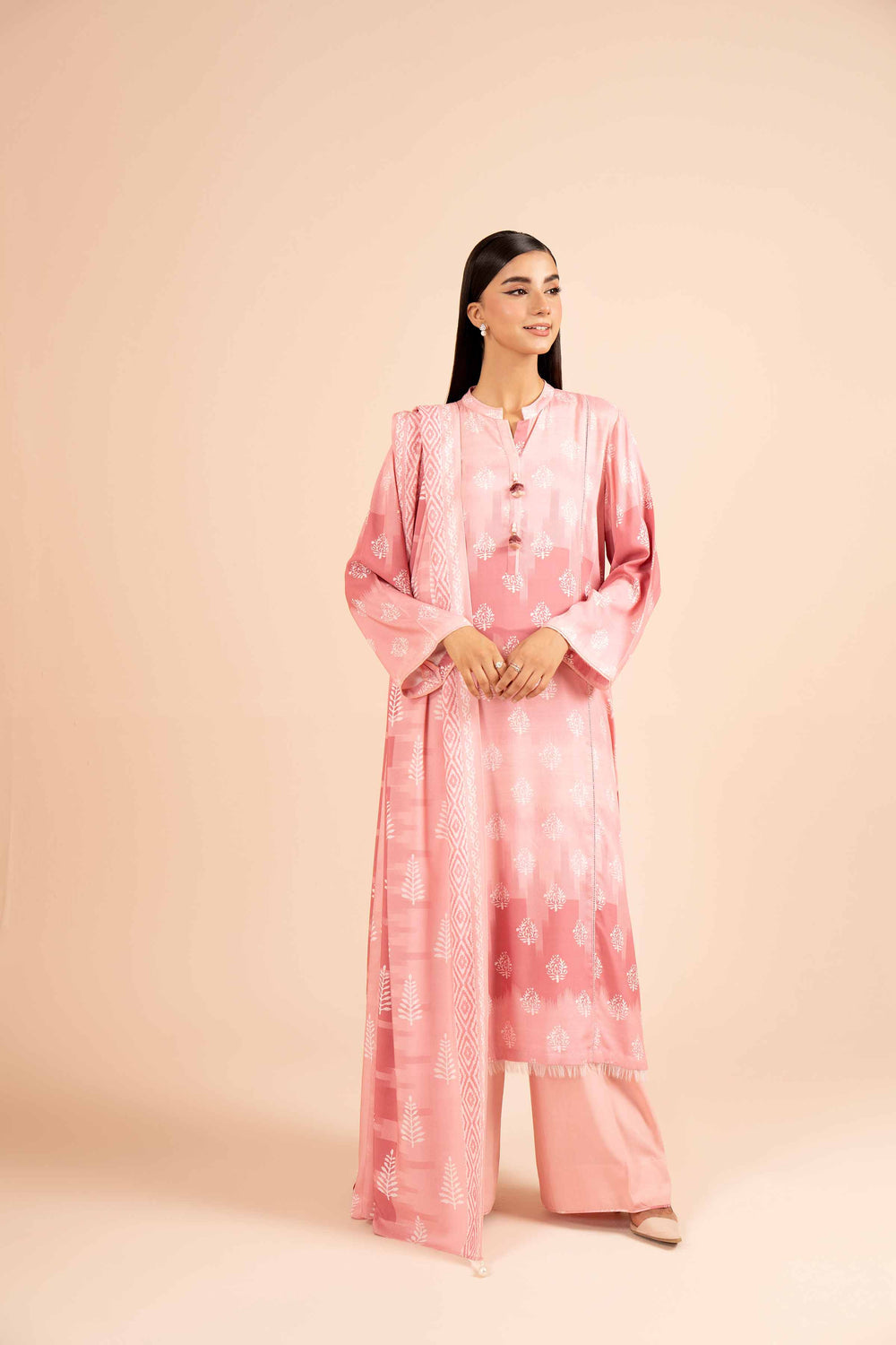 Printed Linen Tea Pink Unstitched Suit - Nishat