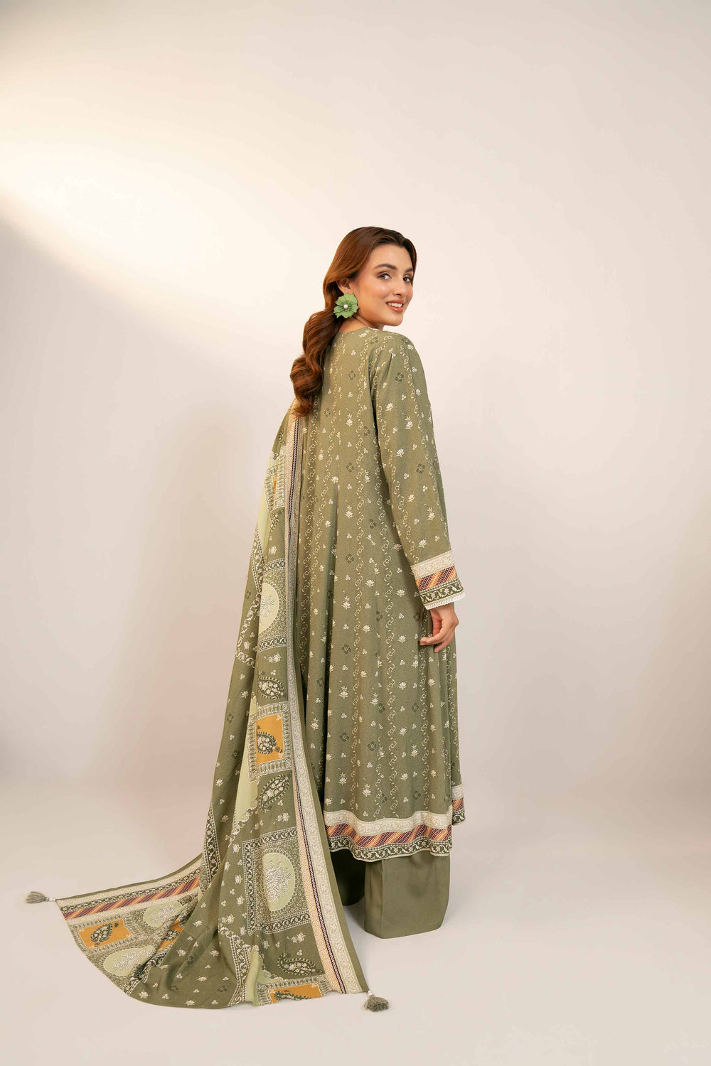 Printed Linen Green Stitched Suit - Nishat