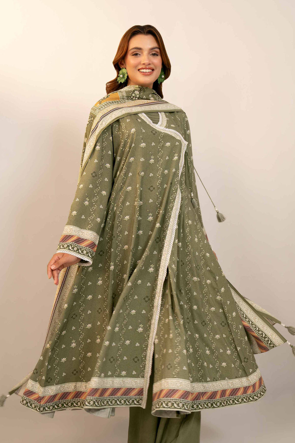 Printed Linen Green Stitched Suit - Nishat