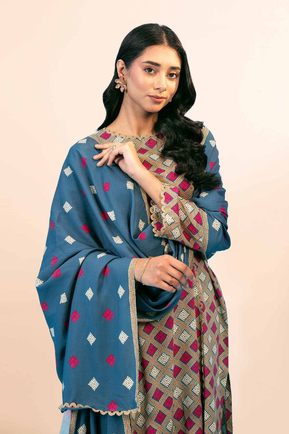 Printed Linen Multi Stitched Suit - Nishat