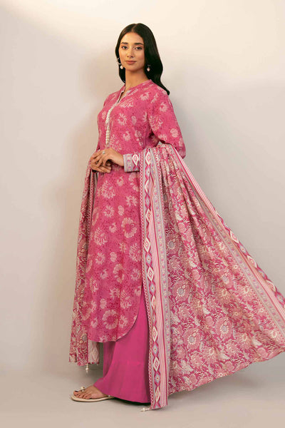 Printed Linen Pink Stitched Suit - Nishat