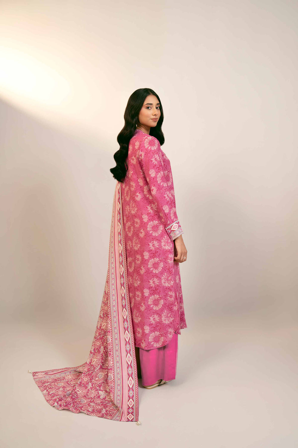 Printed Linen Pink Stitched Suit - Nishat