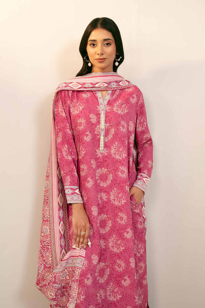 Printed Linen Pink Stitched Suit - Nishat