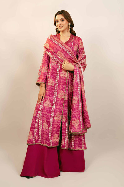 Printed Linen Pink Stitched Suit - Nishat