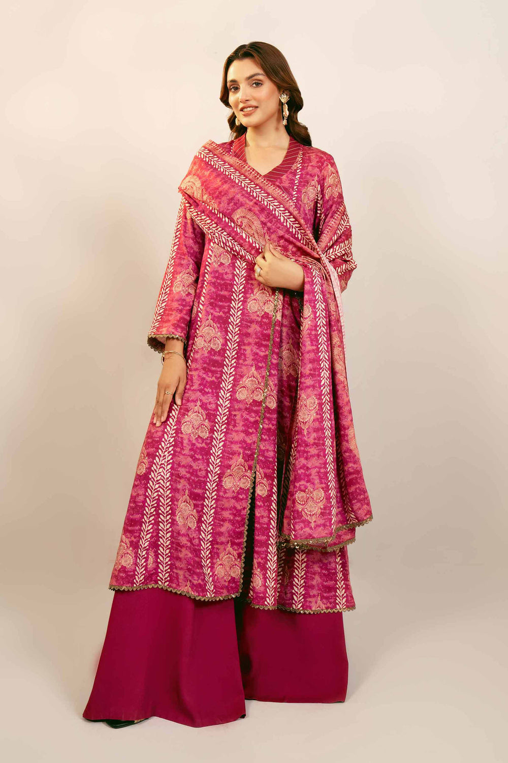 Printed Linen Pink Unstitched Suit - Nishat