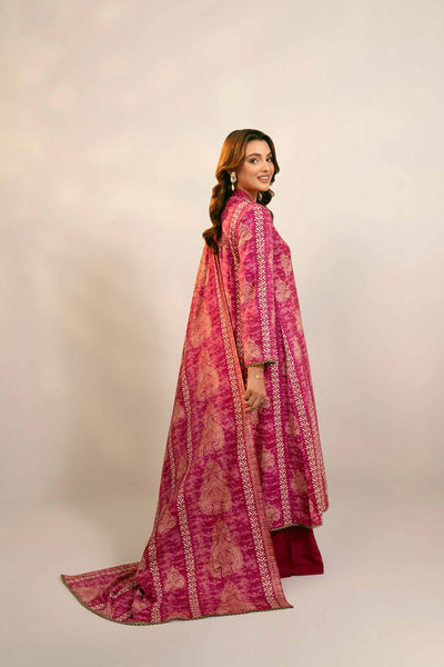 Printed Linen Pink Stitched Suit - Nishat