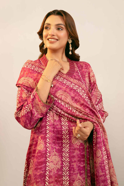 Printed Linen Pink Stitched Suit - Nishat