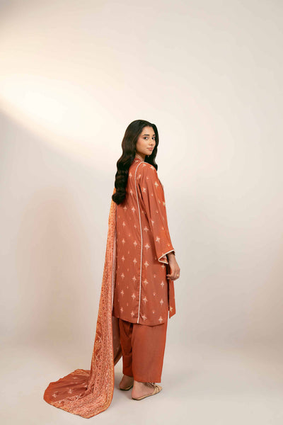 Printed Linen Pink Stitched Suit - Nishat