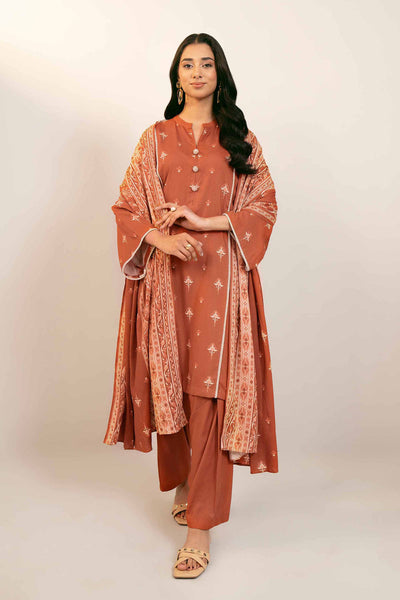 Printed Linen Pink Stitched Suit - Nishat