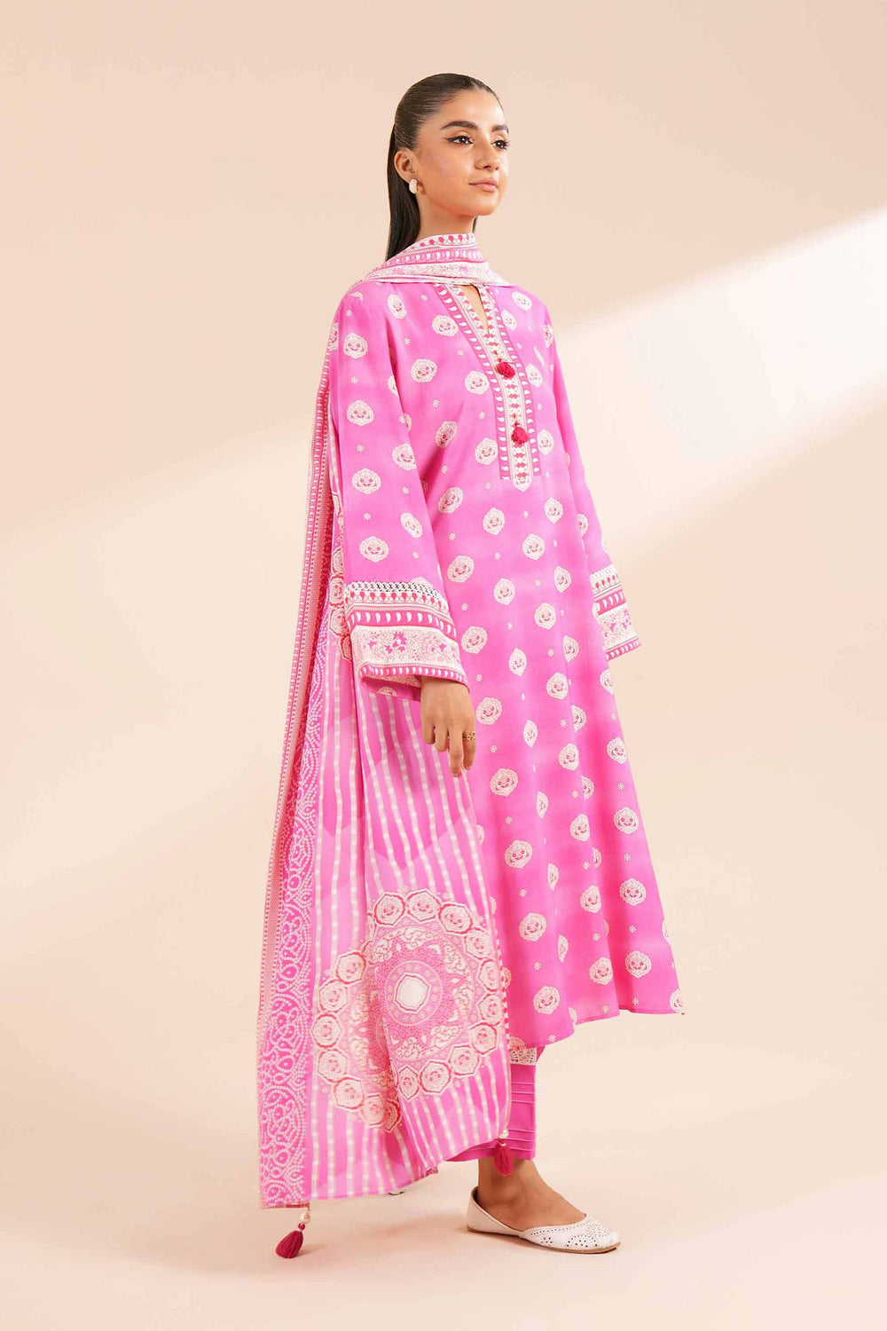 Printed Linen Pink Stitched Suit - Nishat