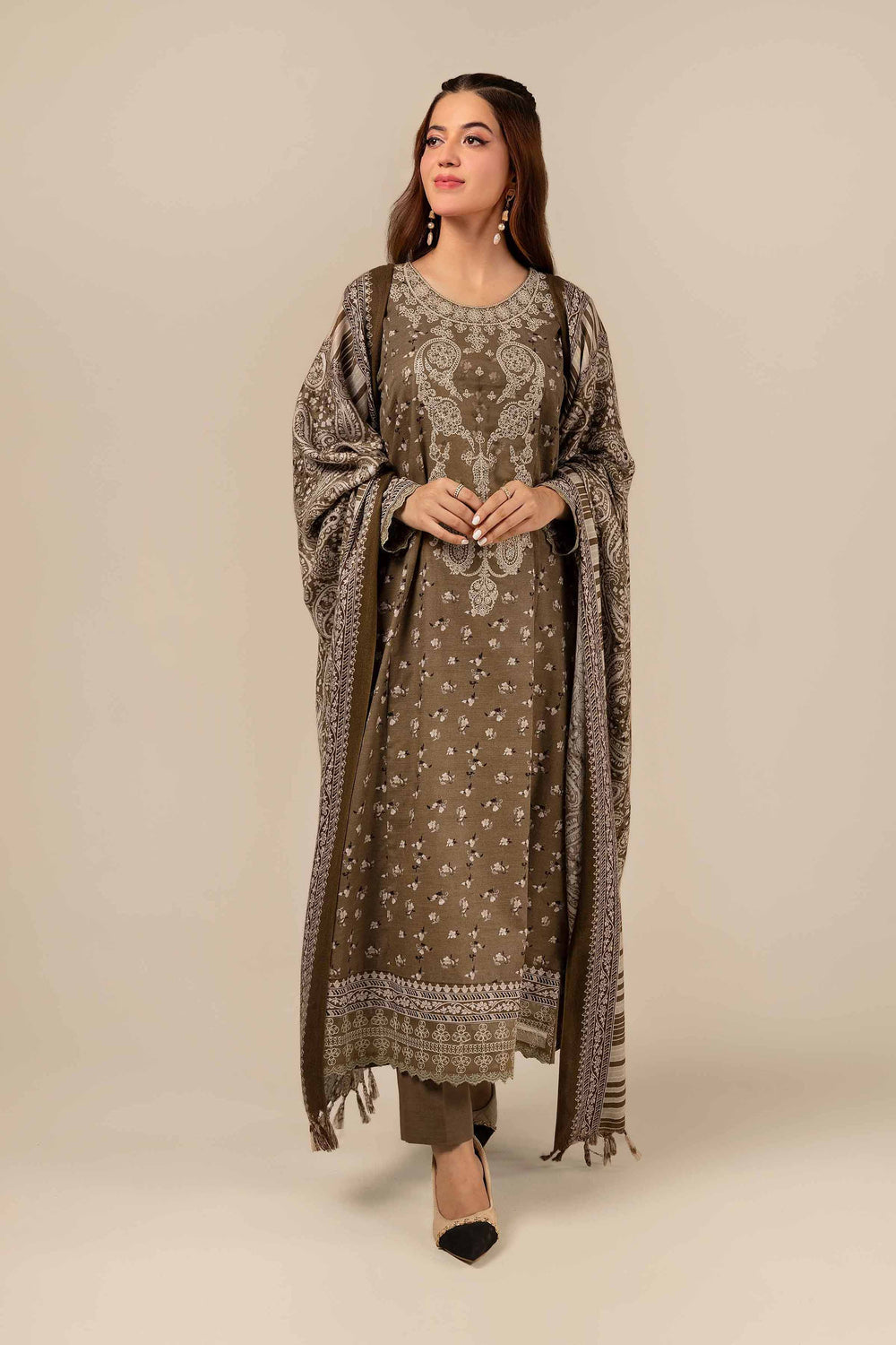 Printed Light Khaddar Black Unstitched Suit - Nishat