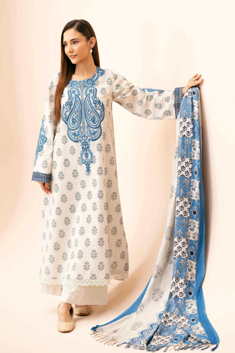 Printed Light Khaddar  Dull Orange Unstitched Suit - Nishat