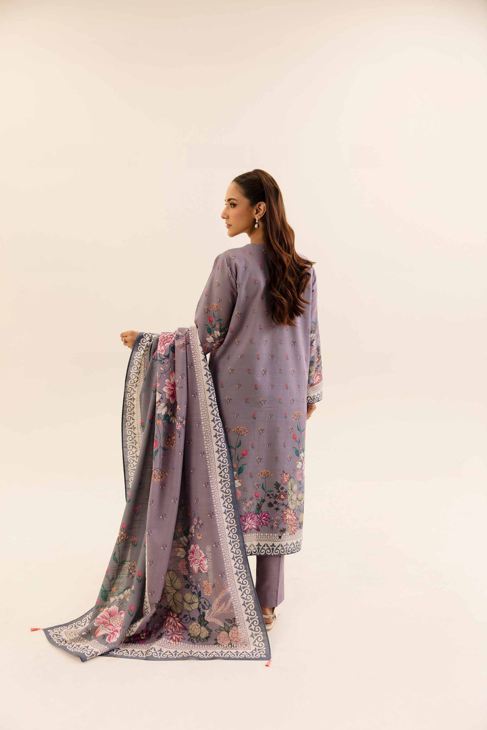 Printed Cotton Slub Mauve Stitched Suit - Nishat