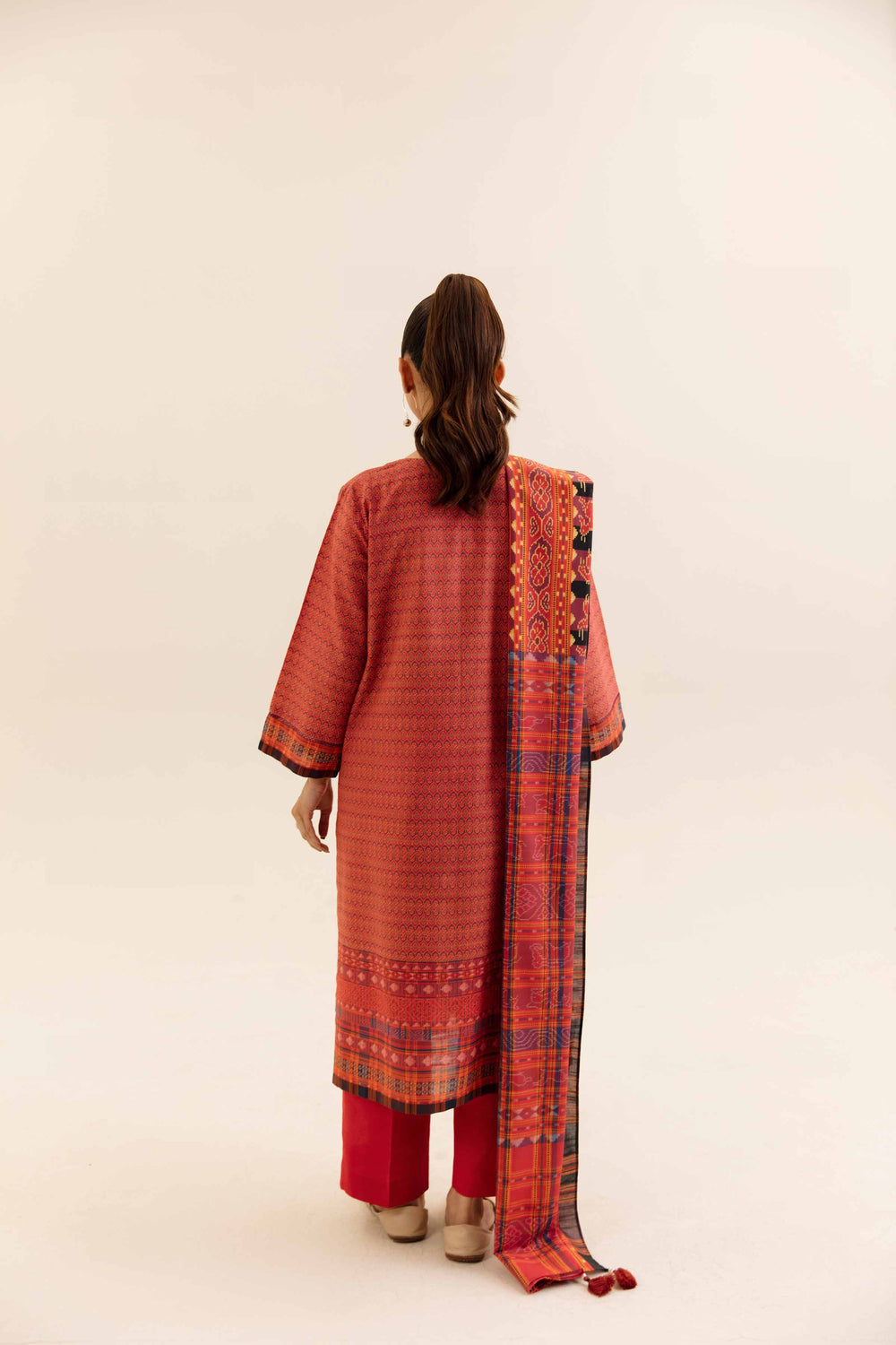 Printed Cotton Slub Red Stitched Suit - Nishat